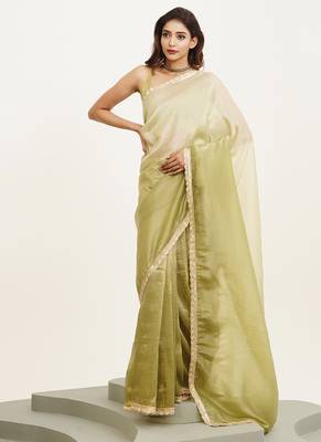 Pista embellished sequinned chiffon saree partywear saree 1