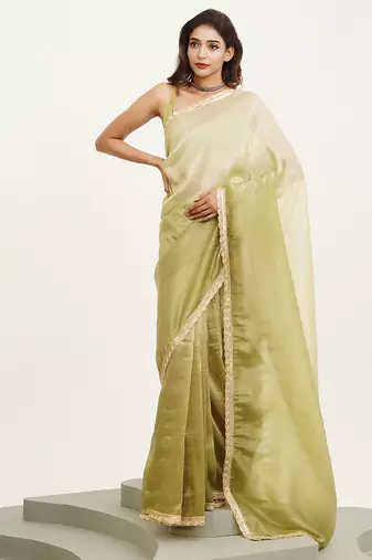 Pista color embellished sequinned chiffon saree for beautiful partywear saree