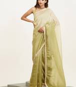 Pista color embellished sequinned chiffon saree for beautiful partywear saree