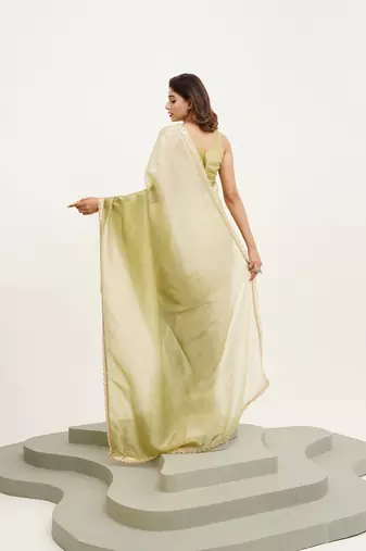 Pista embellished sequinned chiffon saree partywear saree