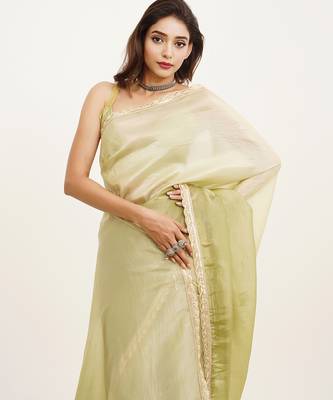 Pista embellished sequinned chiffon saree partywear saree 3