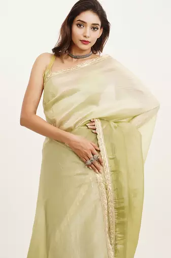 Pista embellished sequinned chiffon saree partywear saree
