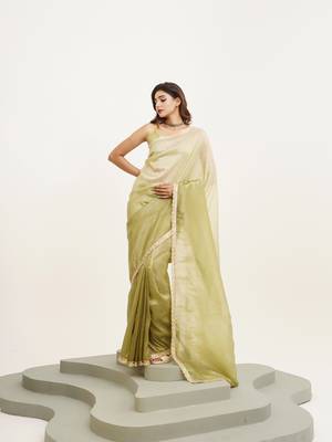 Pista embellished sequinned chiffon saree partywear saree 4