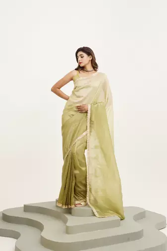 Pista embellished sequinned chiffon saree partywear saree