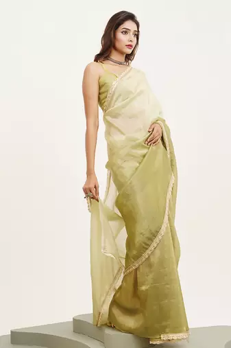 Pista embellished sequinned chiffon saree partywear saree