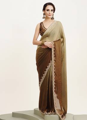 Green embellished beads and stones satin saree partywear saree 1