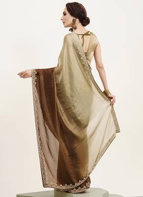 Green embellished beads and stones satin saree partywear saree 2