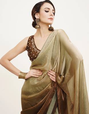 Green embellished beads and stones satin saree partywear saree 3