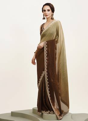 Green embellished beads and stones satin saree partywear saree 4