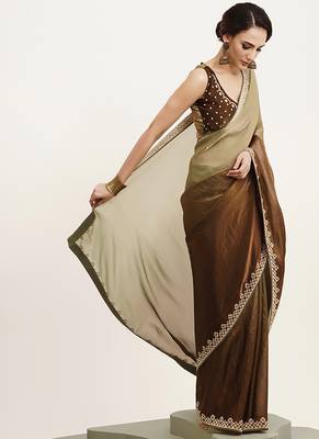 Green embellished beads and stones satin saree partywear saree 5