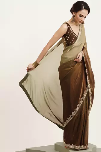 Green embellished beads and stones satin saree partywear saree