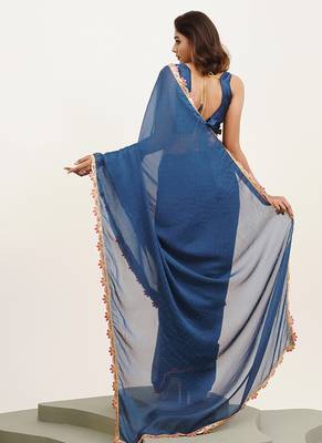 Teal embellished sequinned chiffon saree partywear saree 2