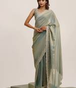 Metallic grey color embellished beads and stones satin saree for beautiful partywear saree