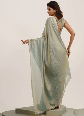Metallic grey embellished beads and stones satin saree partywear saree 2