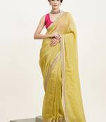 Lime yellow color embellished sequinned silk saree for beautiful partywear saree