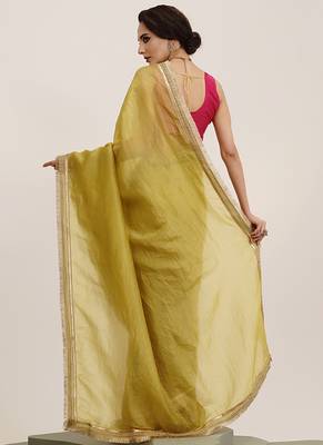 Lime yellow embellished sequinned silk blend saree partywear saree 2