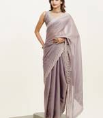 Lavender color embellished beads and stones satin saree for beautiful partywear saree