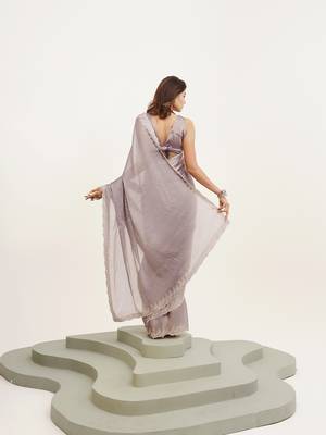 Lavender embellished beads and stones satin saree partywear saree 2