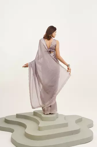 Lavender embellished beads and stones satin saree partywear saree
