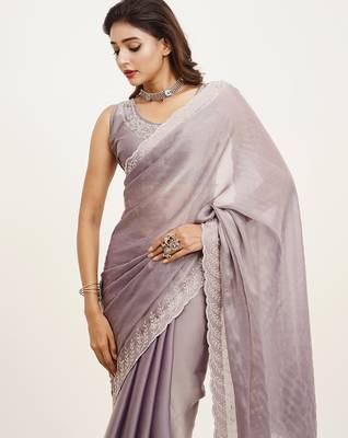 Lavender embellished beads and stones satin saree partywear saree 3