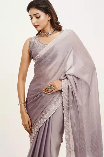 Lavender embellished beads and stones satin saree partywear saree