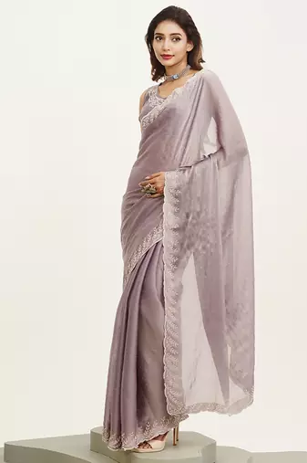 Lavender embellished beads and stones satin saree partywear saree