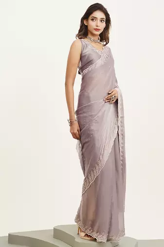 Lavender embellished beads and stones satin saree partywear saree