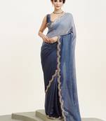 Blue color embellished beads and stones satin saree for beautiful partywear saree