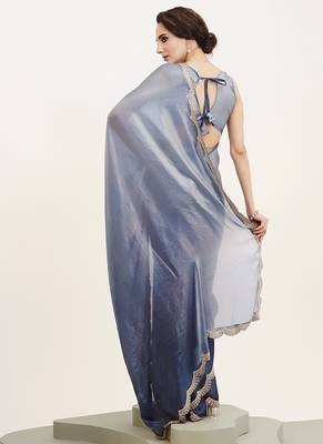 Blue embellished beads and stones satin saree partywear saree 2