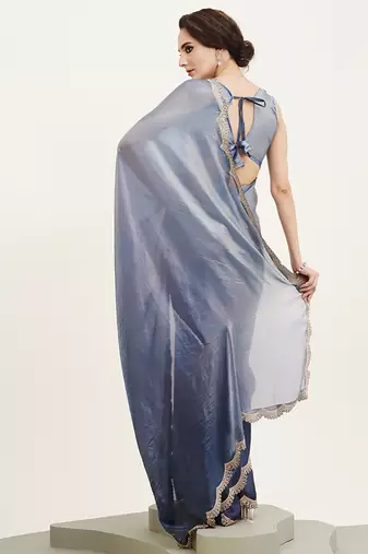 Blue embellished beads and stones satin saree partywear saree