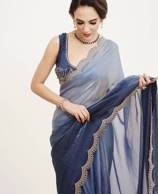 Blue embellished beads and stones satin saree partywear saree 3