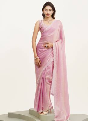 Pink embellished beads and stones silk blend saree partywear saree 1
