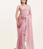 Pink color embellished beads and stones silk saree for beautiful partywear saree