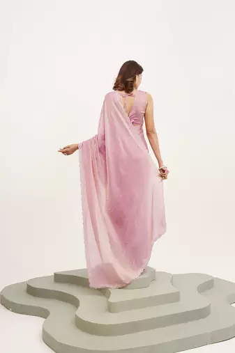 Pink embellished beads and stones silk blend saree partywear saree