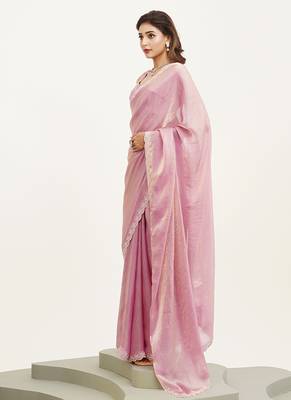 Pink embellished beads and stones silk blend saree partywear saree 4