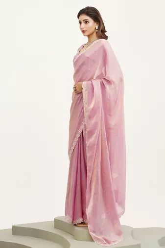 Pink embellished beads and stones silk blend saree partywear saree