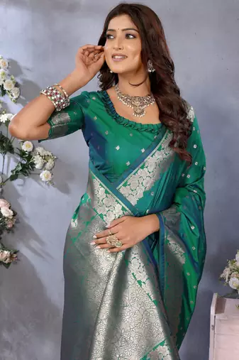 Rama faux banarasi silk blend jacquard weaving saree