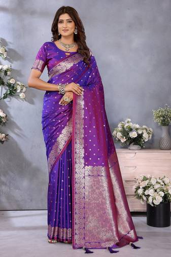 Purple color banarasi silk jacquard weving designer trendy partywear saree