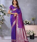 Purple color banarasi silk jacquard weving trendy partywear saree