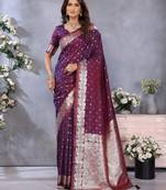 Wine color banarasi silk jacquard weving trendy partywear saree