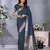 Teal blue color banarasi silk jacquard weving trendy partywear saree