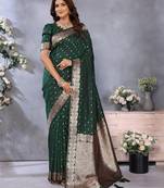 Green color banarasi silk jacquard weving trendy partywear saree