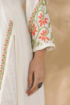 Chikankari embroidered thread work chanderi cotton straight kurta 4
