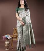 Green color linen cotton wevon jacquard beautiful festive saree