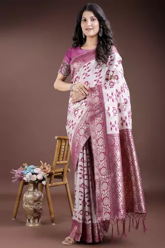 Purple color linen cotton wevon jacquard designer beautiful festive saree