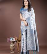 Sky blue color linen cotton wevon jacquard beautiful festive saree