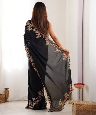 Black vichitra silk blend embrodery work ethnic saree 3