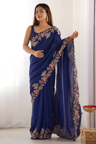 Navy blue color vichitra silk fabric designer embrodery work ethnic saree