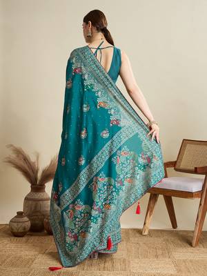Rama table printed with foil cotton blended saree 2