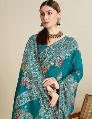 Rama table printed with foil cotton blended saree 3